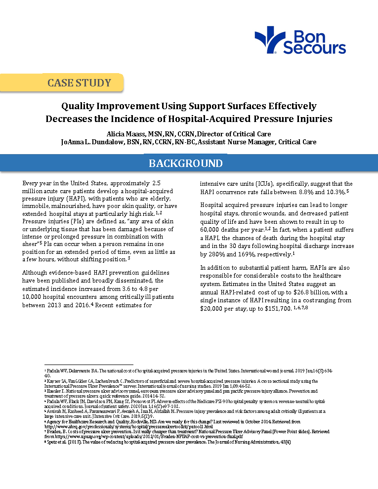 Quality Improvement Using Support Surfaces Effectively Decreases the Incidence of Hospital-Acquired Pressure Injuries